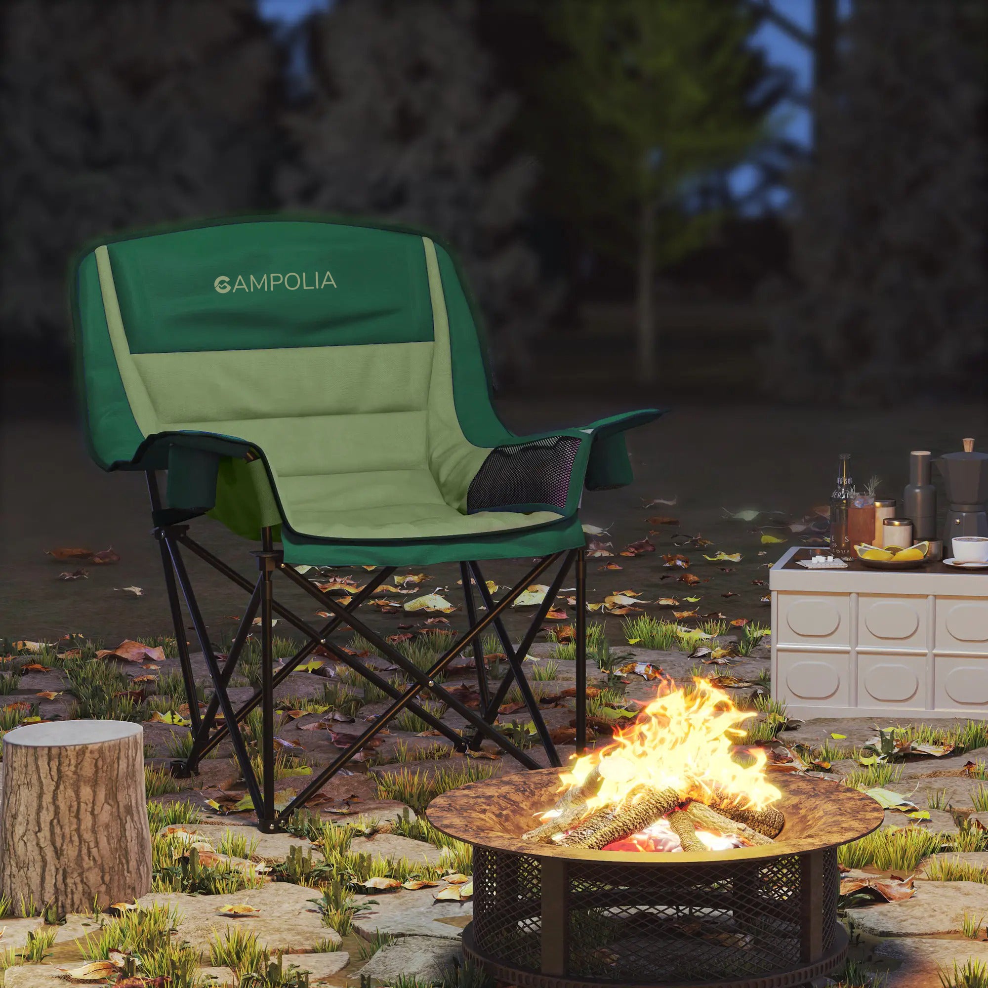 Green Padded Folding Camping Chair