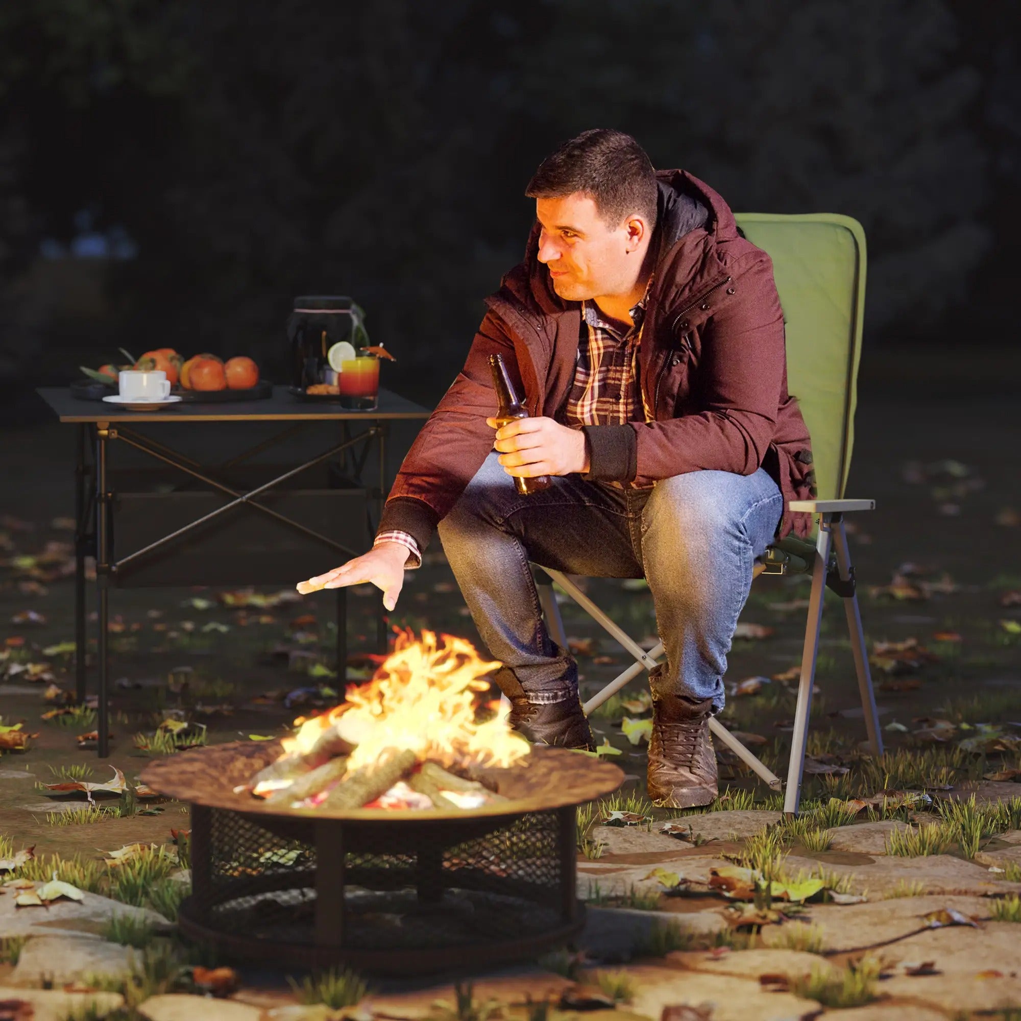 Green Folding Reclining Camping Chair