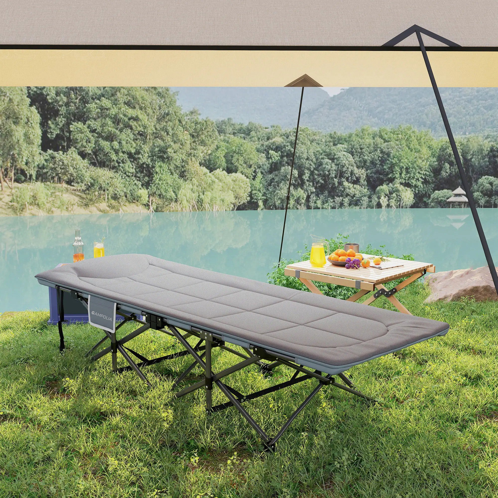 Grey Folding Outdoor Camping Bed